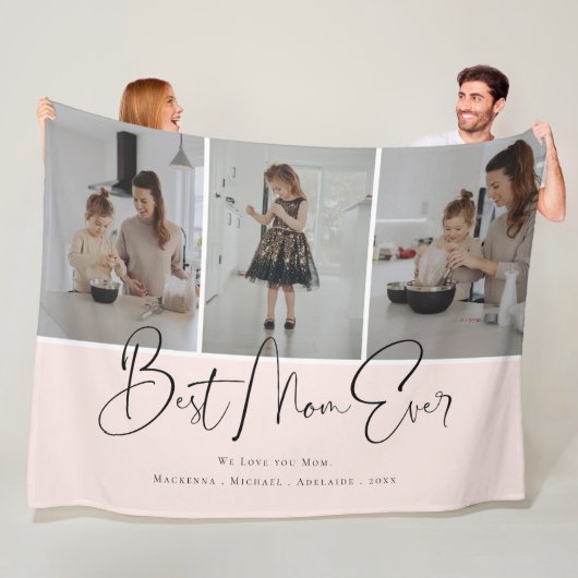 We houden van je beste mama-familie fotocollage fleece deken (In situ)