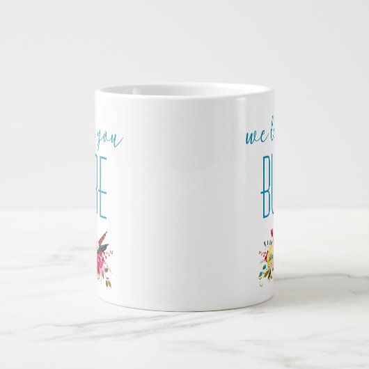 We houden van je Blauwgroen roze bloemen Grote Koffiekop (Voorkant)