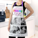 We houden van je Grammy Colorful Bold 6 Foto Colla Schort<br><div class="desc">"We houden van je Grammy en je kookkunst." Ze houdt elke minuut van haar kleinkinderen. Voeg extra glans toe aan haar culinaire avonturen wanneer ze dit elegante, verfijnde, eenvoudige en moderne schort draagt. Een speelse, witte, stijlvolle visuele weergave van kleurrijke regenboogkleurige gewaagde typografie en zwarte handgeschreven typografie bedekken een zacht,...</div>