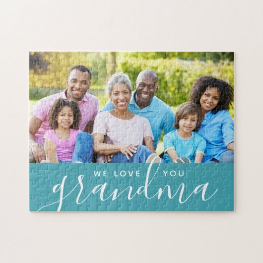 We houden van je Grandma Custom Photo Gift | Aqua Legpuzzel (Horizontaal)