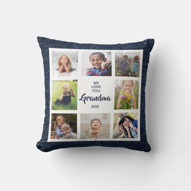 We houden van je Grandma Custom Pillow met 8 foto' Kussen (Voorkant)