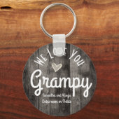 We houden van je grijze aangepaste namen sleutelhanger (Voorkant)