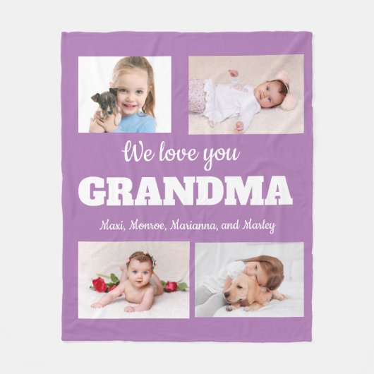 We houden van je grootmoeder Paars 4 Foto Kinderfa Fleece Deken (Voorkant)