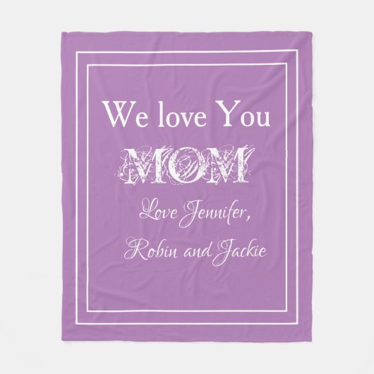 "We houden van je MAM" Aangepaste namen Lavendel Fleece Deken (Voorkant)
