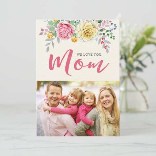 We houden van je, mam | Foto Moederdag Flat Kaart (Staand voorkant)