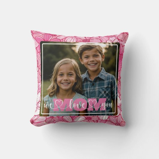 We houden van je mam foto roze bloemen Moederdag Kussen (Voorkant)