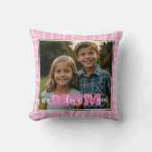 We houden van je mam foto roze geruite Moederdag Kussen (Voorkant)