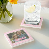 We houden van je mam foto roze geruite Moederdag Stenen Onderzetter