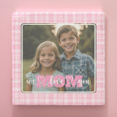 We houden van je mam foto roze geruite Moederdag Stenen Onderzetter