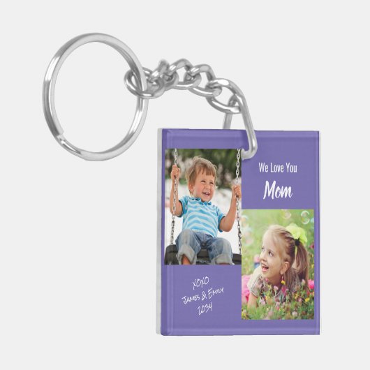 We houden van je mam, persoonlijke foto's Paars Sleutelhanger (Voorkant Links)
