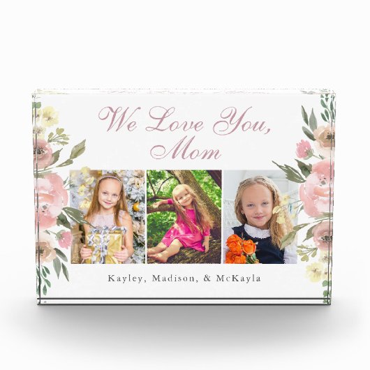 We houden van je mam roze bloemig Moederdag 3 Fotoblokken (Voorkant)
