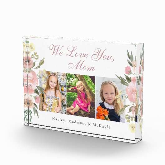 We houden van je mam roze bloemig Moederdag 3 Fotoblokken (Rechts)
