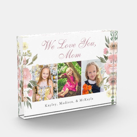 We houden van je mam roze bloemig Moederdag 3 Fotoblokken (Links)