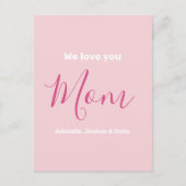 We houden van je mam roze minimalist briefkaart (Voorkant)