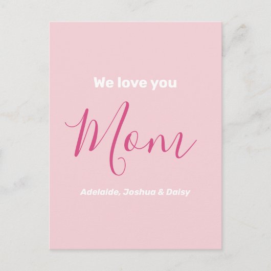 We houden van je mam roze minimalist briefkaart (Voorkant)