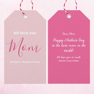 We houden van je mam roze minimalist cadeaulabel