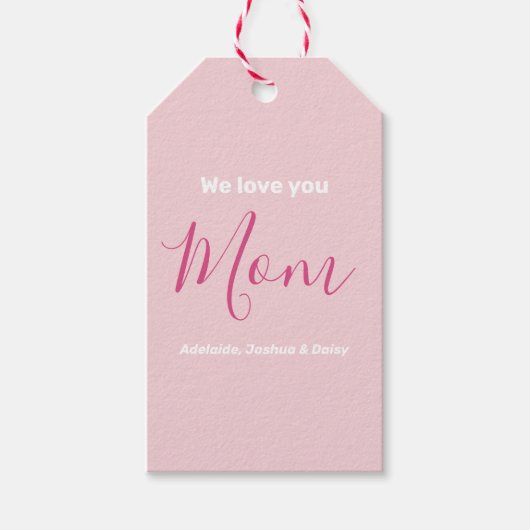 We houden van je mam roze minimalist cadeaulabel (Voorkant)