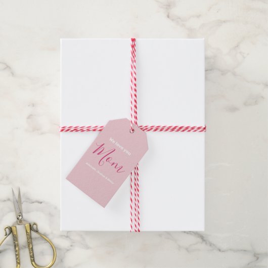 We houden van je mam roze minimalist cadeaulabel (Met Touw)