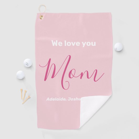 We houden van je mam roze minimalist golfhanddoek (Insitu)