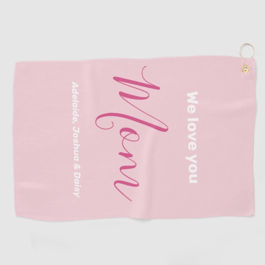 We houden van je mam roze minimalist golfhanddoek (Horizontaal)