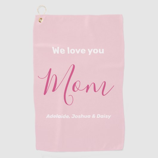 We houden van je mam roze minimalist golfhanddoek (Voorkant)