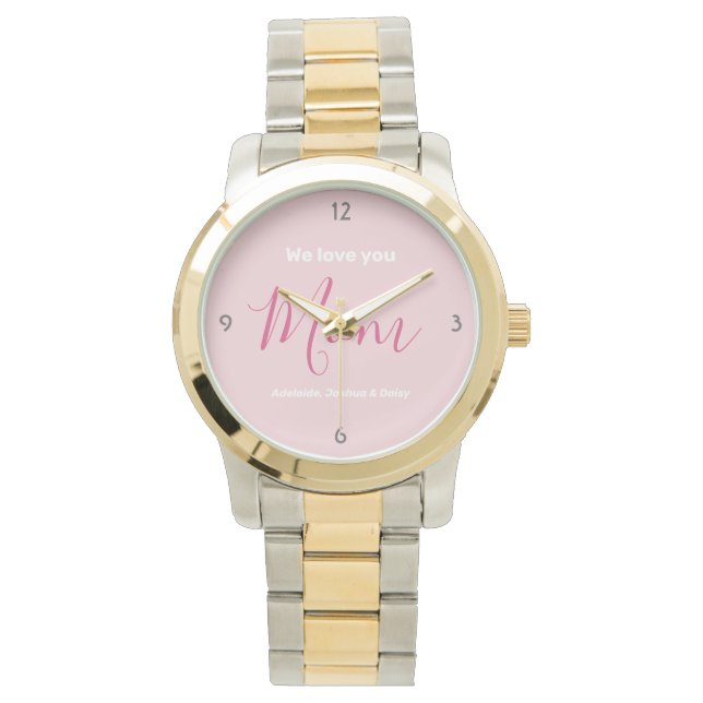 We houden van je mam roze minimalist horloge (Voorkant)