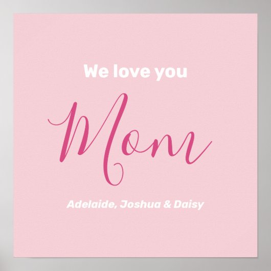 We houden van je mam roze minimalist poster (Voorkant)