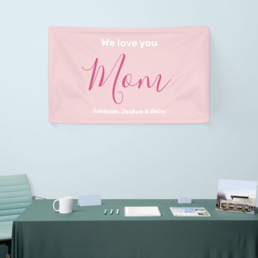 We houden van je mam roze minimalist spandoek (Beurs)