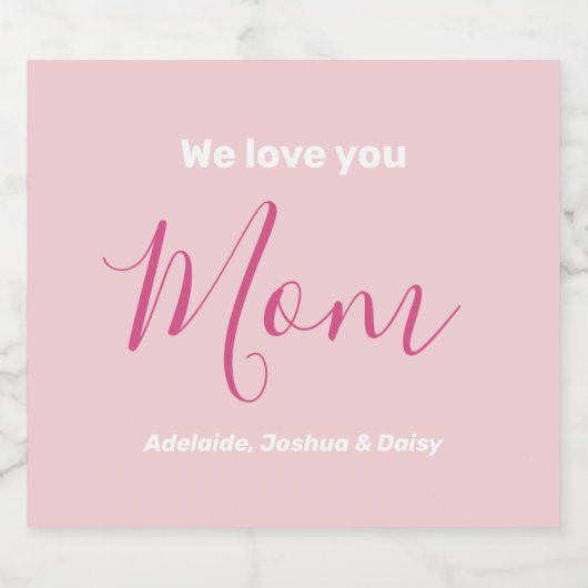 We houden van je mam roze minimalist sparkling wijnetiket (Enkel label)