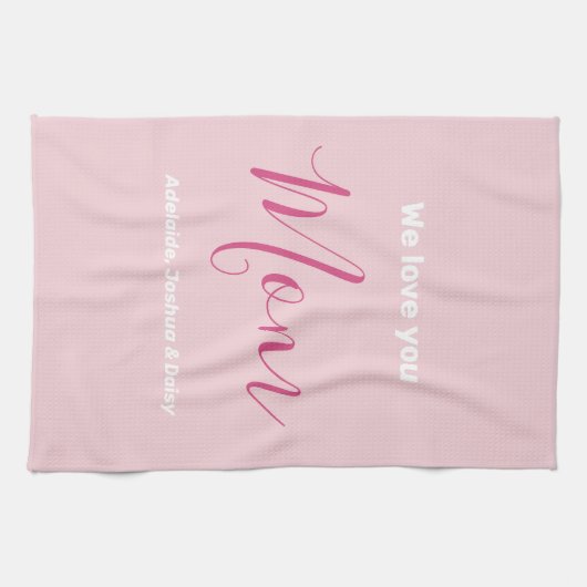 We houden van je mam roze minimalist theedoek (Horizontaal)