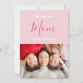 We houden van je mam roze minimalistische foto kaart (Voorkant)