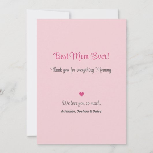 We houden van je mam roze minimalistische foto kaart (Achterkant)