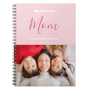 We houden van je mam roze minimalistische foto notitieboek