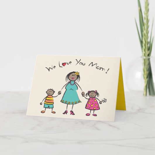 We houden van je mama Cartoon Family Happy Moederd Kaart (Voorkant)