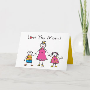 We houden van je mama Cartoon Family Happy Moederd Kaart