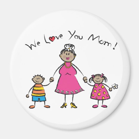 We houden van je mama Cartoon Family Happy Moederd Magneet (Voorkant)