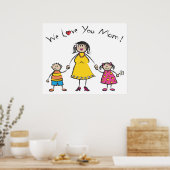 We houden van je mama Cartoon Family Happy Moederd Poster (Keuken)