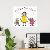 We houden van je mama Cartoon Family Happy Moederd Poster (Thuiskantoor)