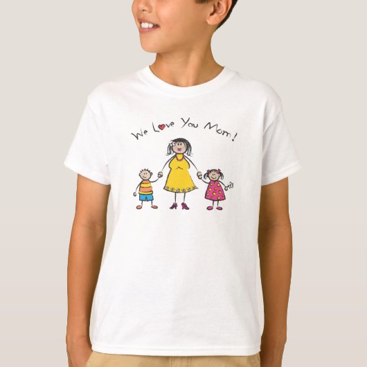 We houden van je mama Cartoon Family Happy Moederd T-shirt (Voorkant)