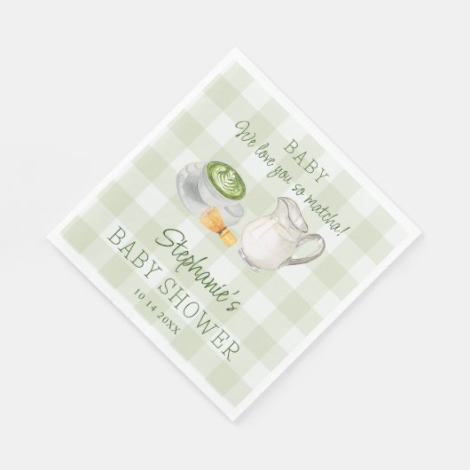 We houden van je, Matcha Green Gingham Baby shower Servet (Hoek)
