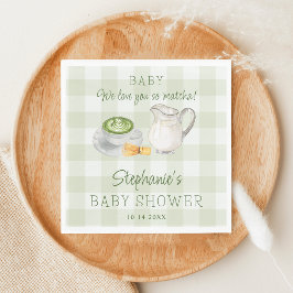 We houden van je, Matcha Green Gingham Baby shower Servet
