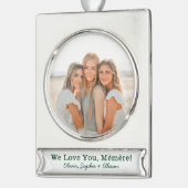 We houden van je Mémère foto Verzilverd Banner Ornament (Links)