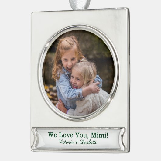 We houden van je Mimi Foto Verzilverd Banner Ornament (Links)