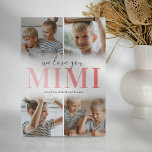 We houden van je Mimi fotocollage Fotoplaat<br><div class="desc">Een afbeeldingen plaquette voor een bijzondere oma met een 4 foto collage sjabloon van de kleinkinderen,  de woorden "we love you mimi" in een schattig roze gradiënt lettertype,  en de kinder namen.</div>