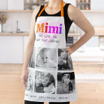 We houden van je Mimi kleurrijke regenboog 6 Foto  Schort<br><div class="desc">"We houden van je Mimi en je kookkunst." Ze houdt elke minuut van haar kleinkinderen. Voeg extra glans toe aan haar culinaire avonturen wanneer ze dit elegante, verfijnde, eenvoudige en moderne schort draagt. Een speelse, witte, stijlvolle visuele weergave van kleurrijke regenboogkleurige gewaagde typografie en zwarte handgeschreven typografie bedekken een zacht,...</div>