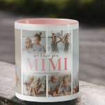 We houden van je Mimi Photo Collage Mok<br><div class="desc">Een koffie-mok voor een speciale grootmoeder met een sjabloon van 6 foto's collage van de kinderen,  de woorden "we houden van je mimi" in een schattig roze gradiëntlettertype,  en de kinder namen.</div>
