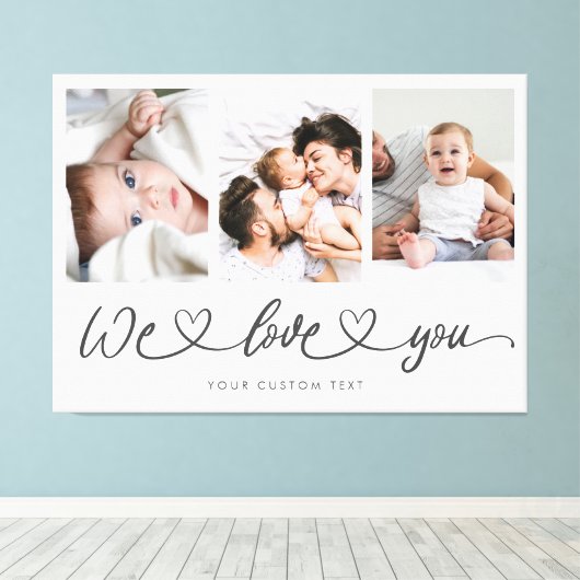 We houden van je moderne hartscript fotocollage canvas afdruk (Insitu (Houten vloer))