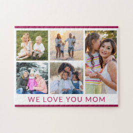 We houden van je moeder 5 Foto Collage Pink Glitte Legpuzzel