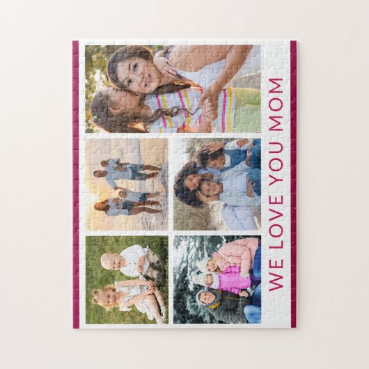 We houden van je moeder 5 Foto Collage Pink Glitte Legpuzzel (Verticaal)