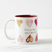 We houden van je moeder moderne kunst geschilderd  tweekleurige koffiemok (Links)